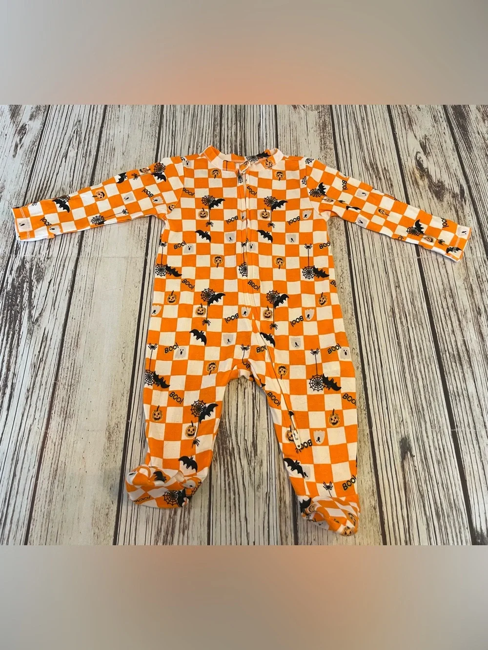Halloween Checked Footed Pajamas Romper Boy's 3-6 Months Old Navy Fall Wear